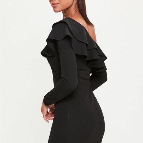 MISSGUIDED FRILL OFF SHOULDER BODYCON DRESS - Picture 2 of 2